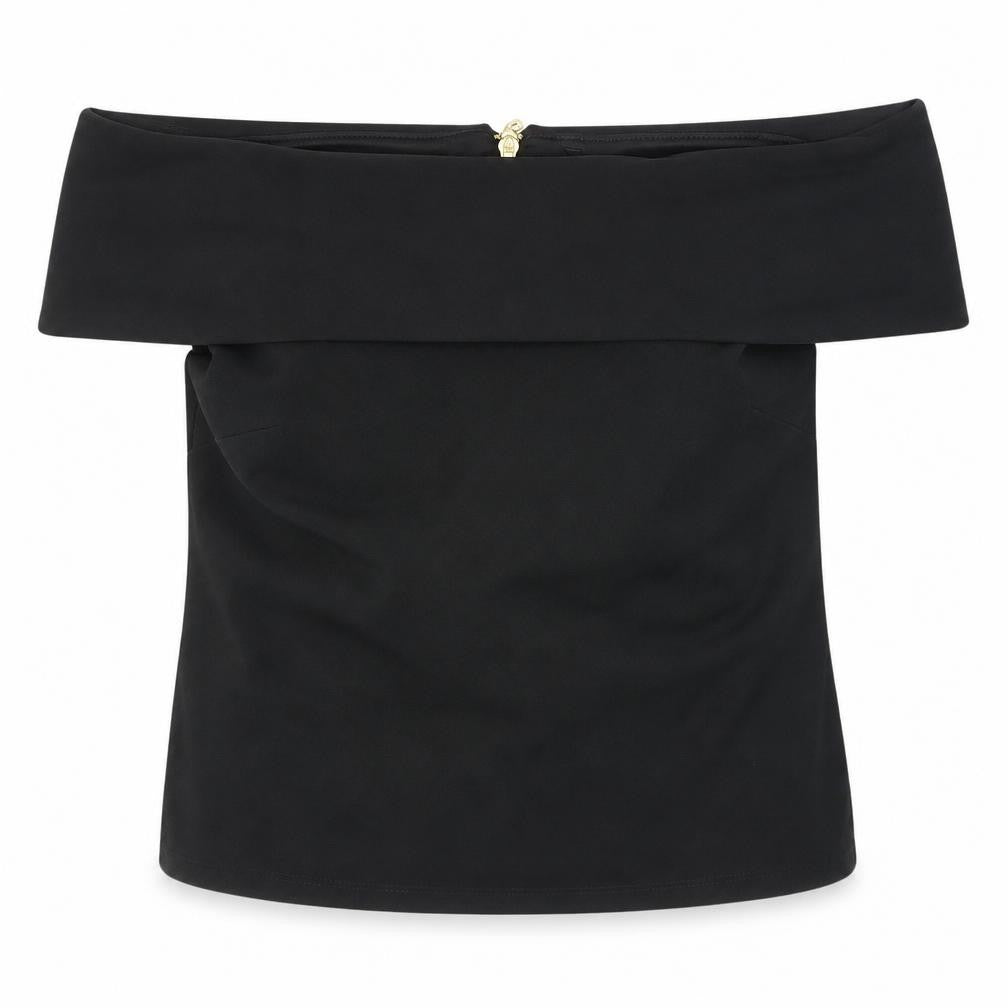 Front view of Kaleidoscope Black Off-Shoulder Blouse, size 10