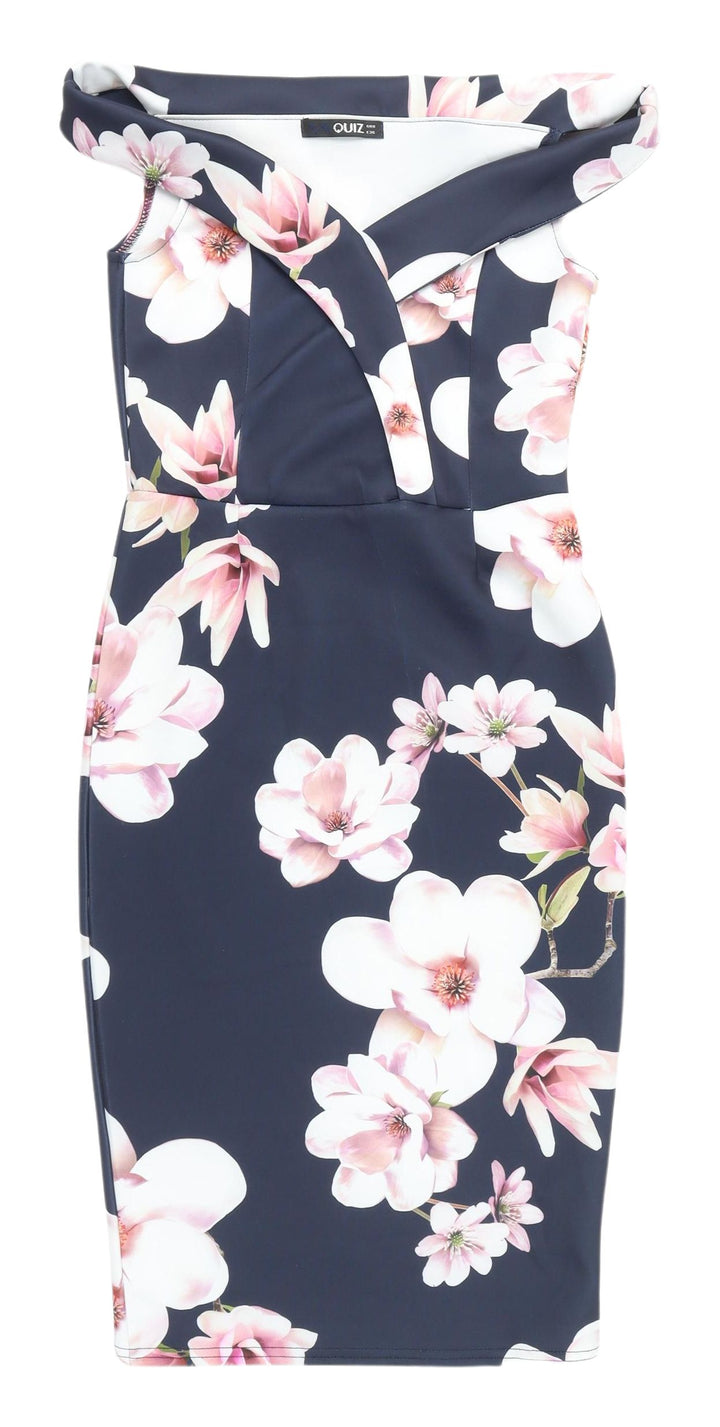 Quiz Women's Floral Bodycon Dress, Multicoloured, Size 8
