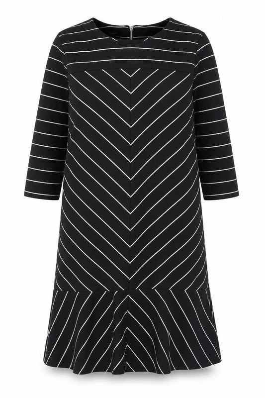 Front view of Therapy Black Striped Shift Dress Women, size 10