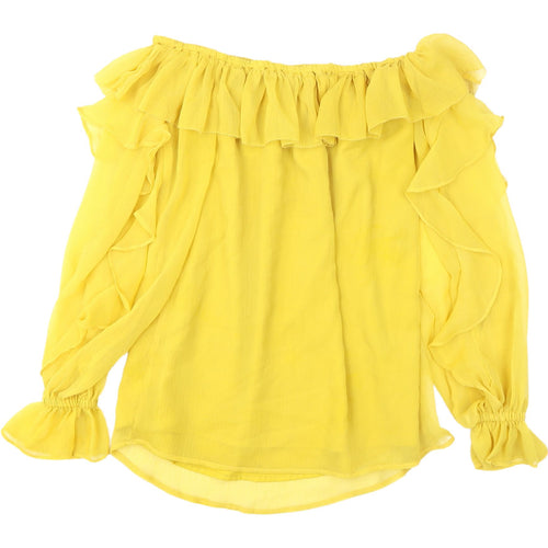 River Island Women's Yellow Off Shoulder Ruffle Blouse