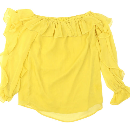 River Island Women's Yellow Off Shoulder Ruffle Blouse