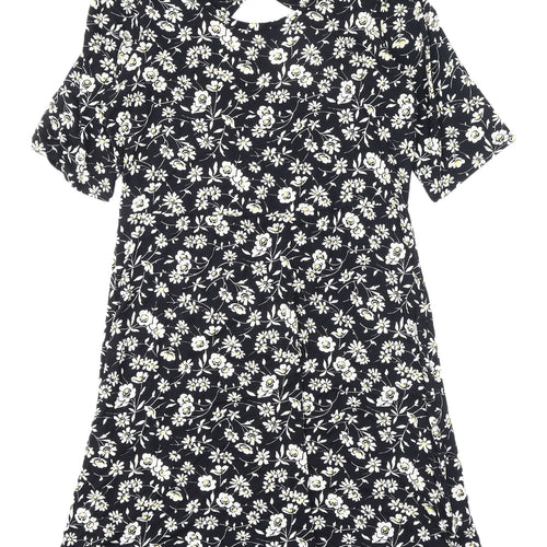 Next Floral A-Line Knee Length Dress, UK 14, Black