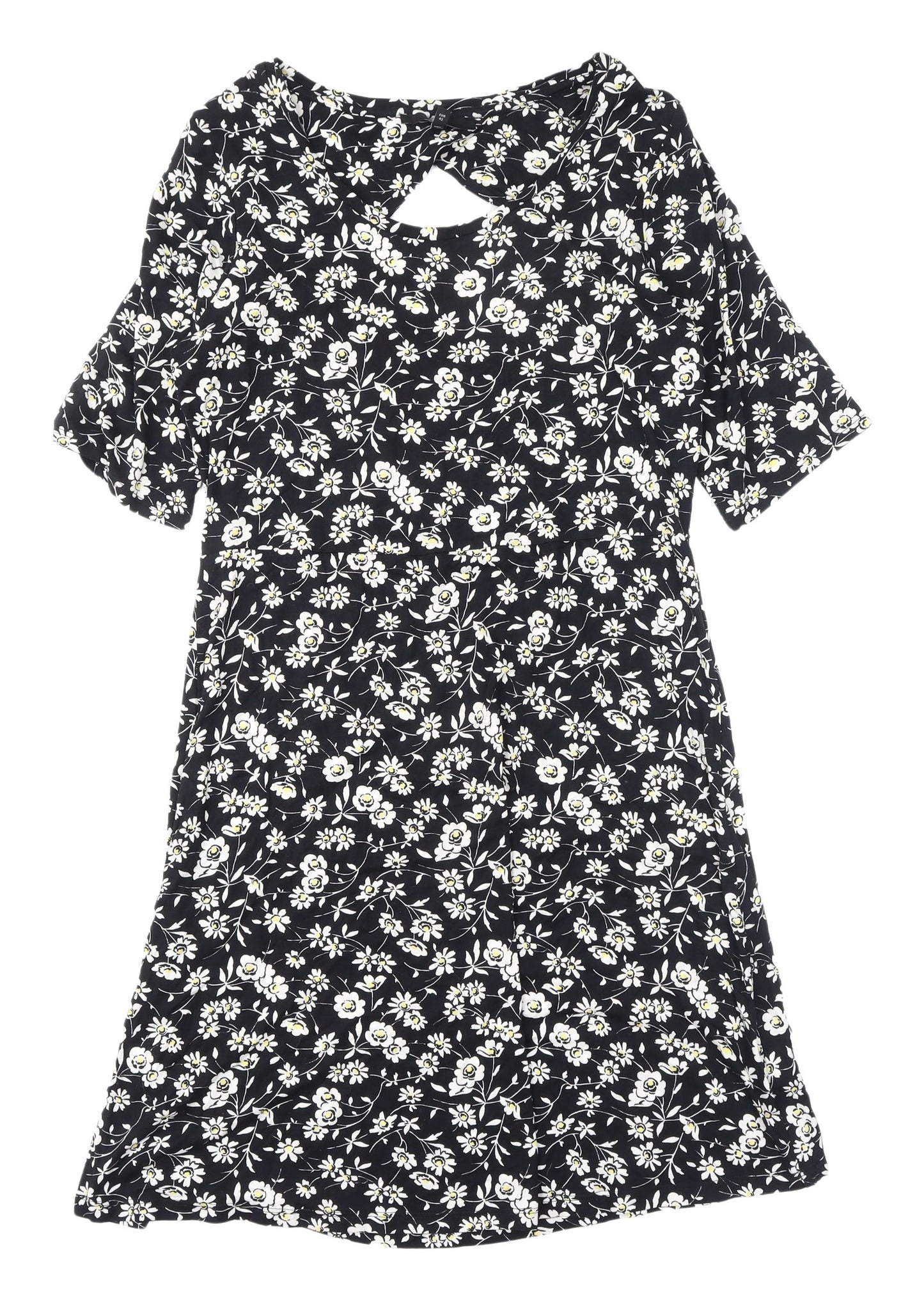 Next Floral A-Line Knee Length Dress, UK 14, Black