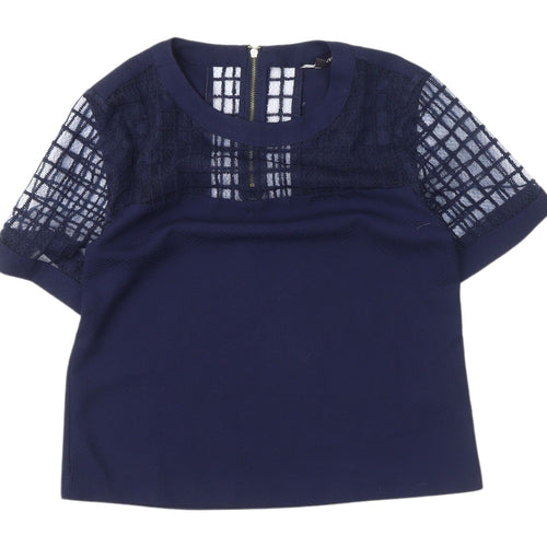 Warehouse Women's Blue Knit Blouse - Size 10, Casual Chic