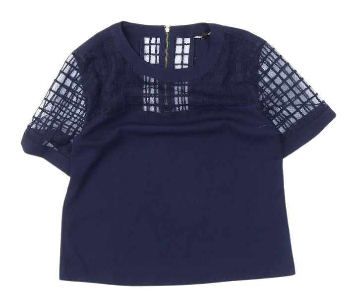 Warehouse Women's Blue Knit Blouse - Size 10, Casual Chic