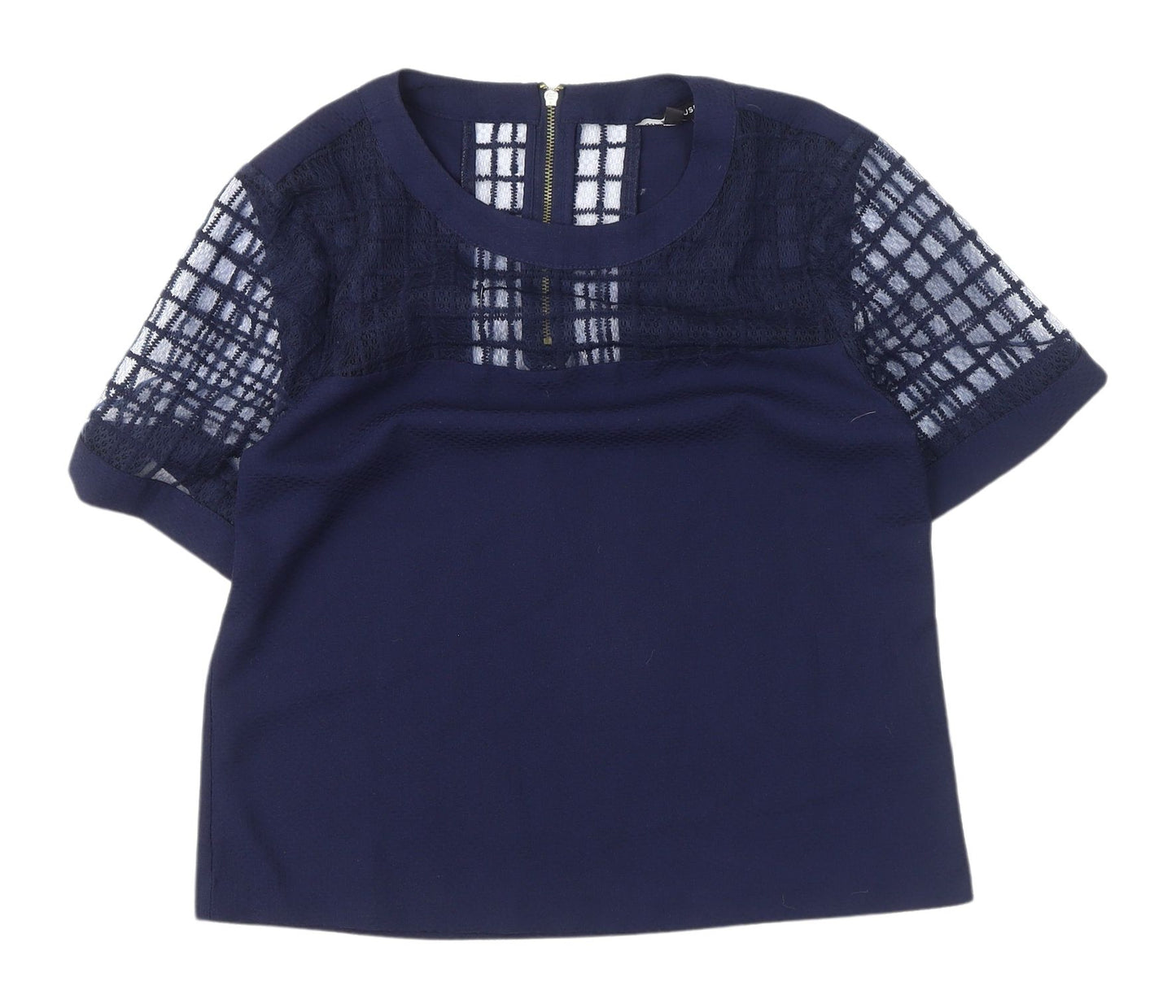 Warehouse Women's Blue Knit Blouse - Size 10, Casual Chic