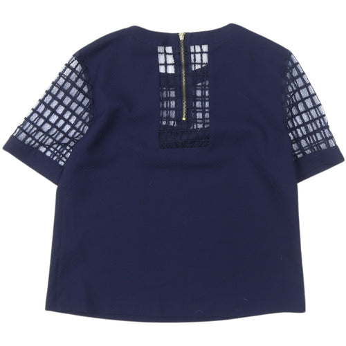 Warehouse Women's Blue Knit Blouse - Size 10, Casual Chic