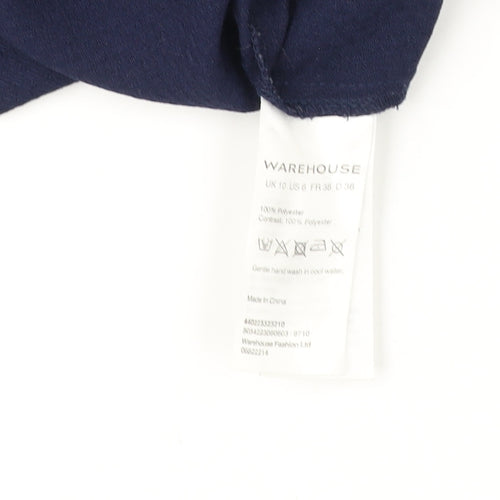 Warehouse Women's Blue Knit Blouse - Size 10, Casual Chic