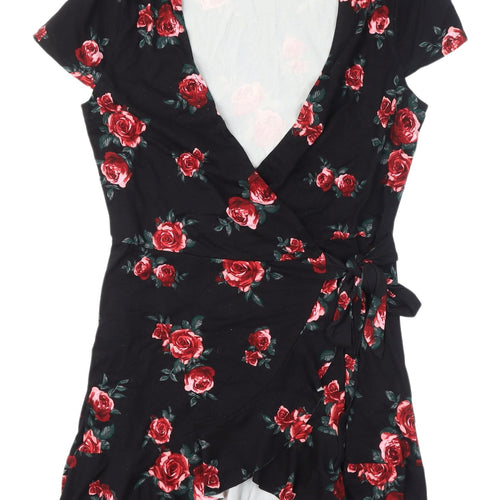 H&M Women's Black Floral Wrap Dress Size 12