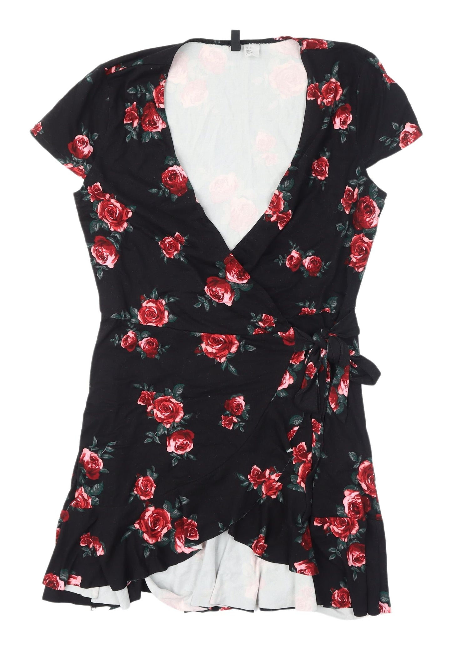 H&M Women's Black Floral Wrap Dress Size 12