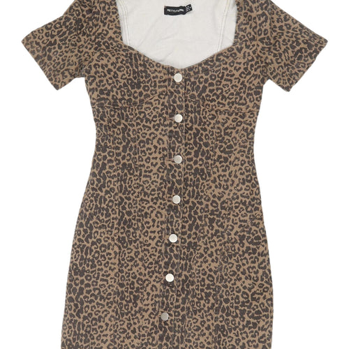 PrettyLittleThing Women's Brown Leopard Bodycon Dress, Size 6