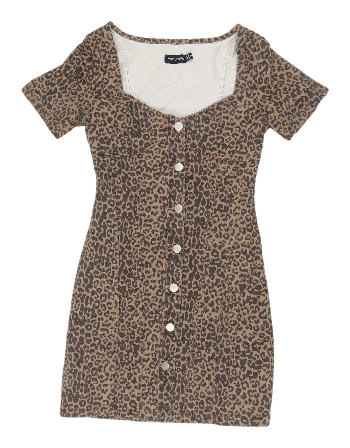 PrettyLittleThing Women's Brown Leopard Bodycon Dress, Size 6