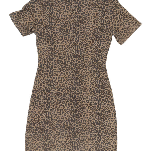 PrettyLittleThing Women's Brown Leopard Bodycon Dress, Size 6