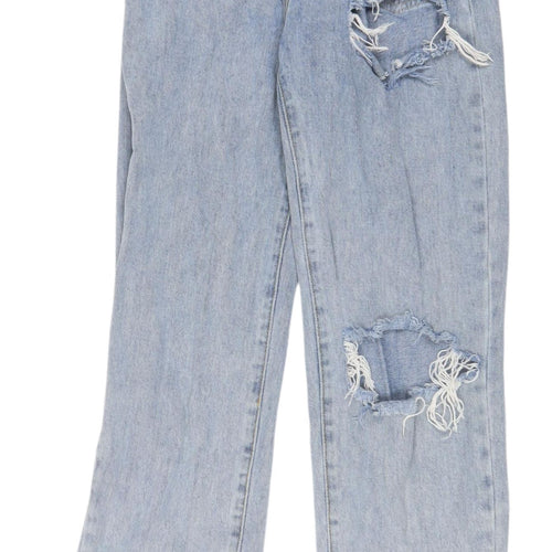 PrettyLittleThing Blue Petite Distressed Jeans - XS