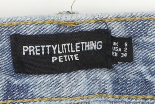 PrettyLittleThing Blue Petite Distressed Jeans - XS