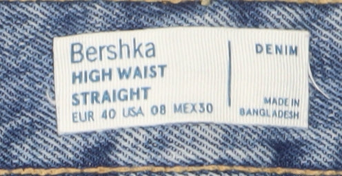 Bershka Women's Blue High-Waist Straight Jeans