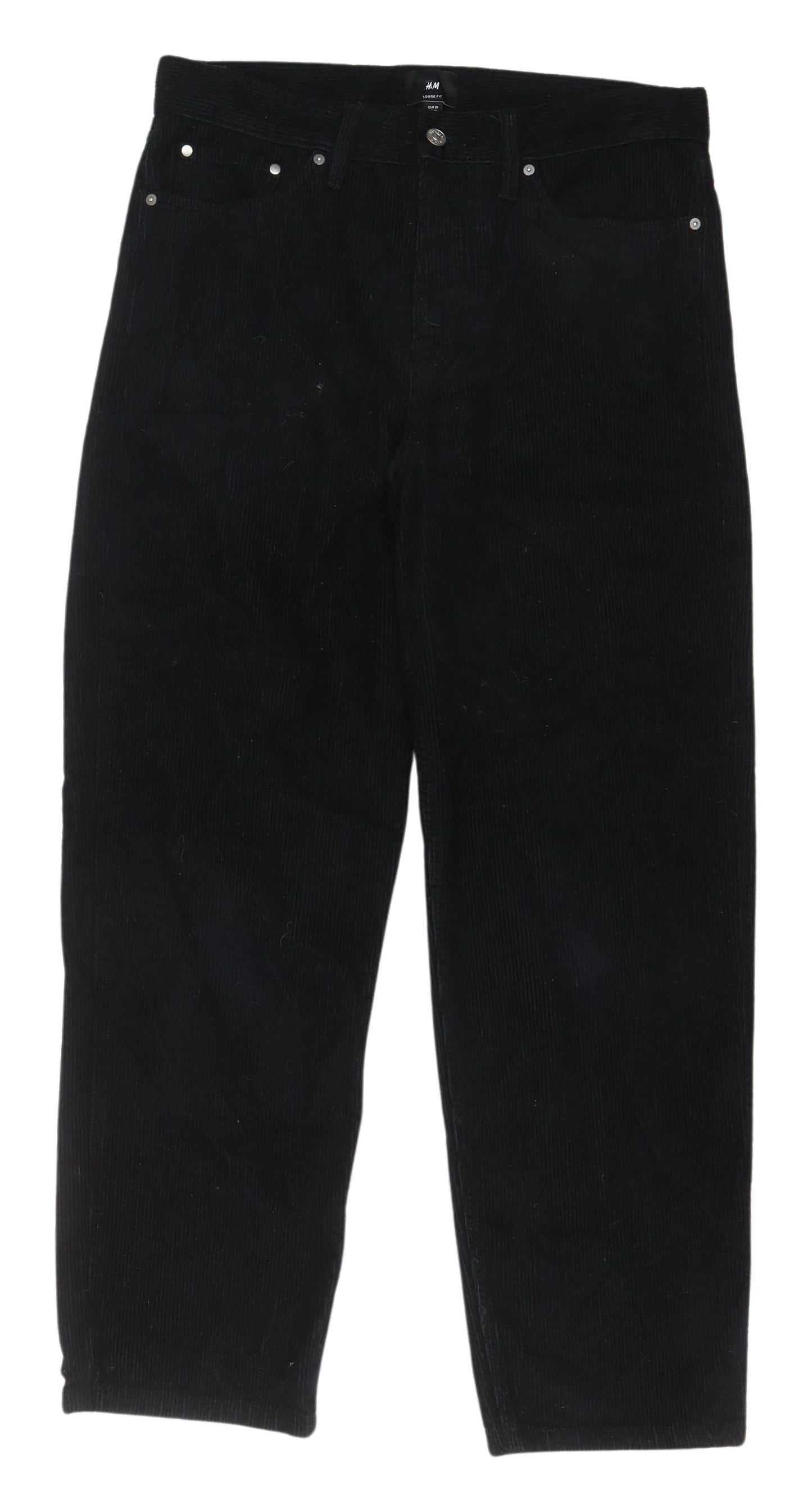 H&M Black Cropped Corduroy Trousers, Women's Size 2