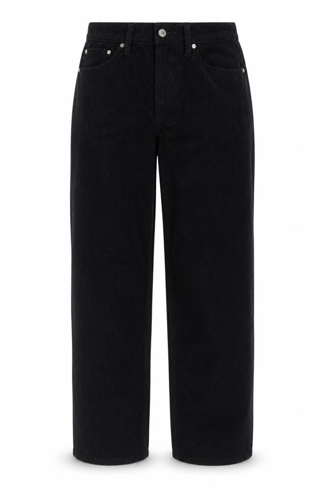 Front view of H&M Black Cropped Corduroy Trousers, Women's, size 2