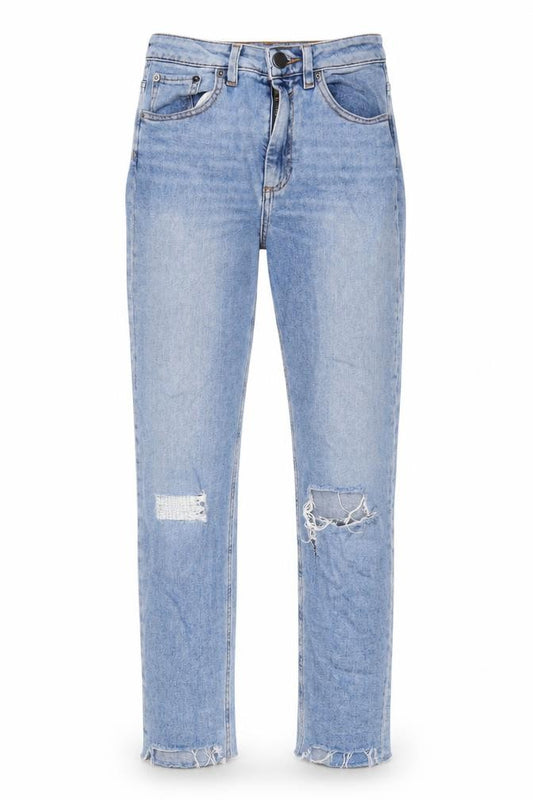 Front view of ASOS Women's Blue Boyfriend Jeans, size 26, Distressed Style