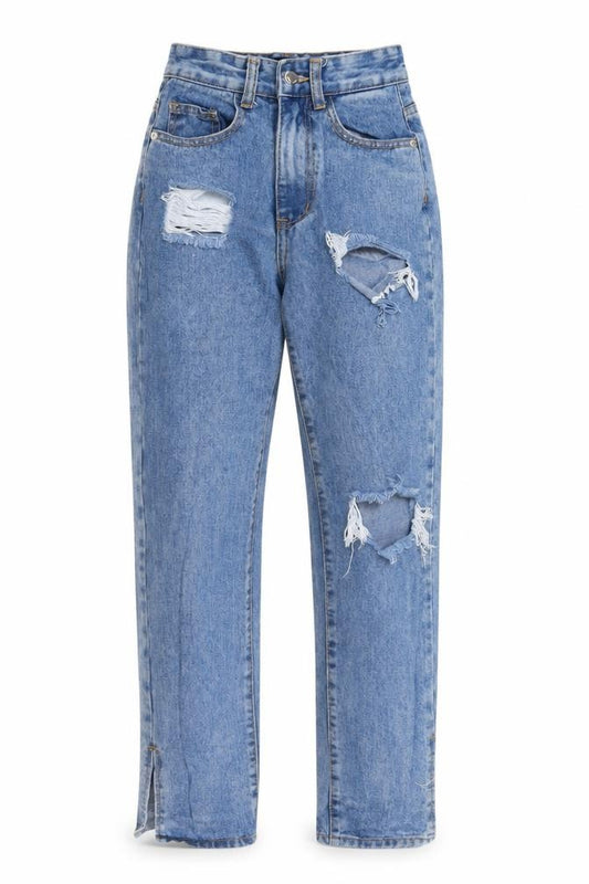 Front view of PRETTYLITTLETHING Women's Blue High Rise Mom Jeans, size 4