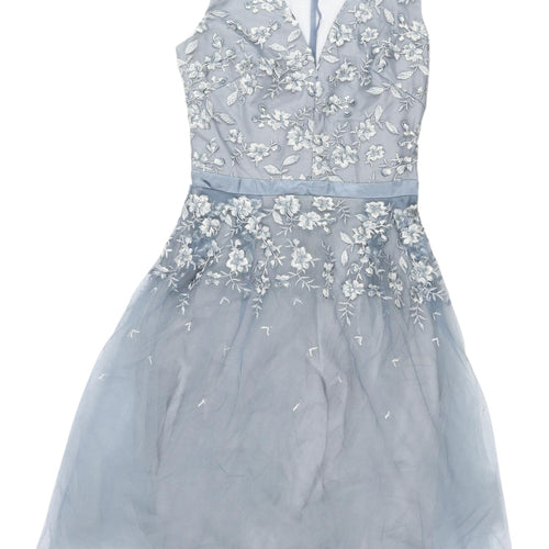 Chi Chi London Women's Blue Floral Embroidered Dress