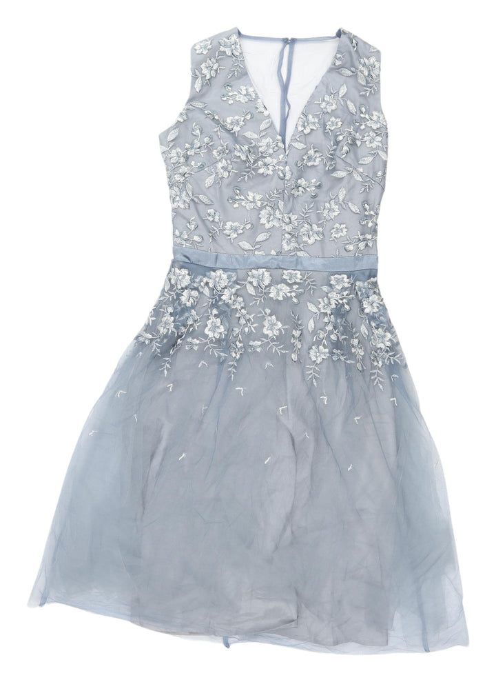 Chi Chi London Women's Blue Floral Embroidered Dress
