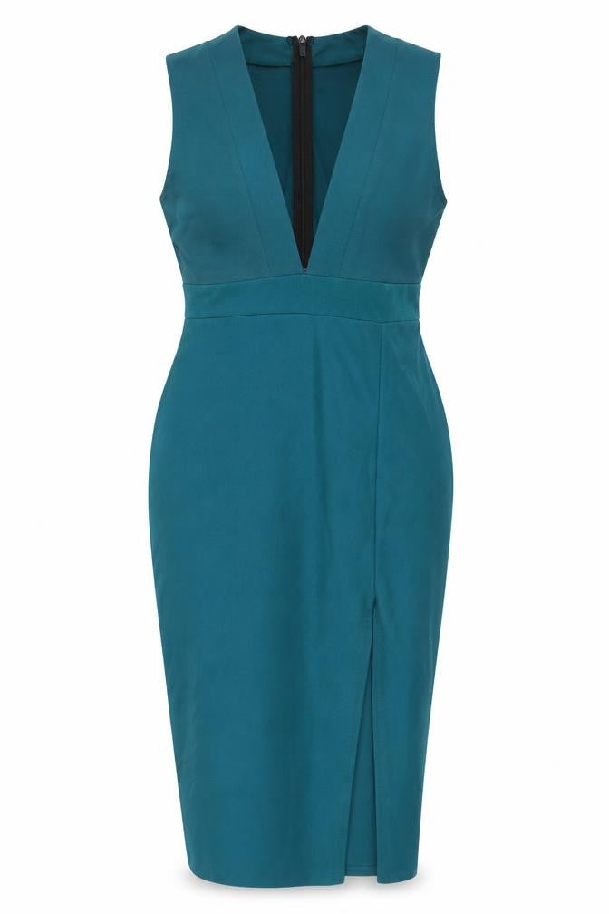 Front view of Missguided Women's Blue Bodycon Midi Dress, size 12