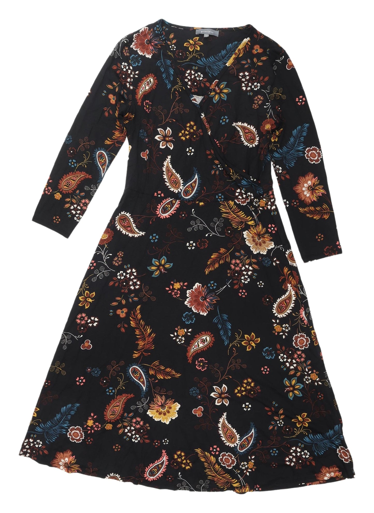 Principles Women's Black Floral A-Line Dress Size 12