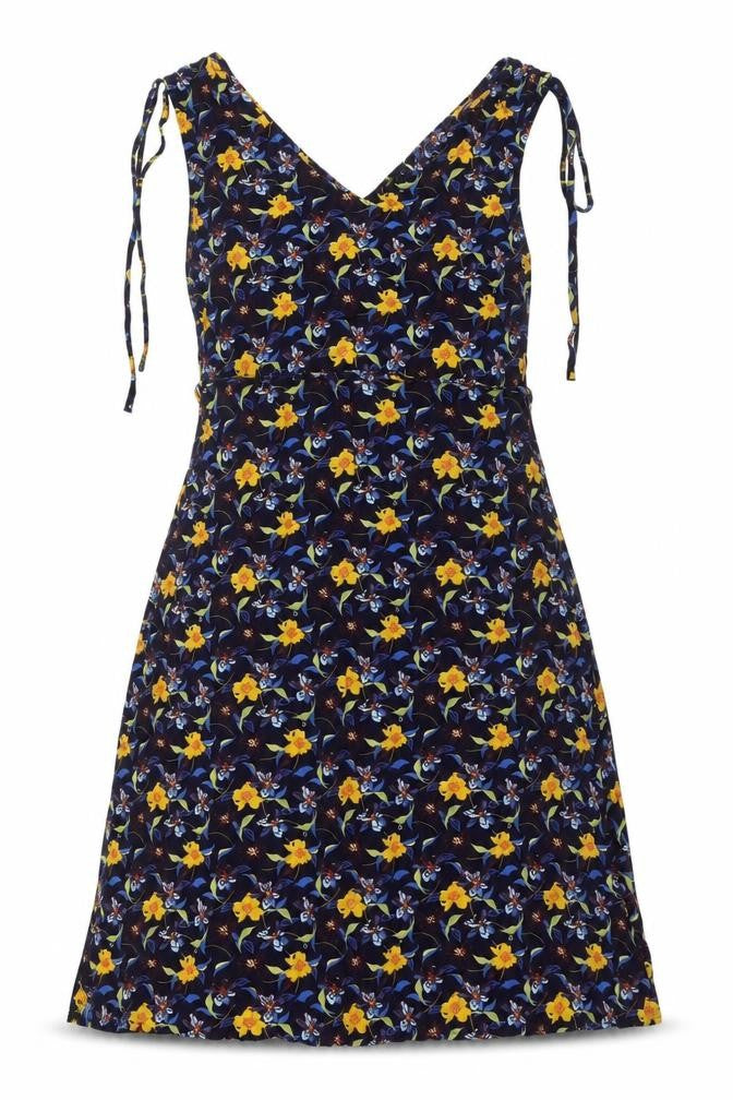 Tex Floral V-Neck Dress for Women - Large, Multicoloured, A-Line