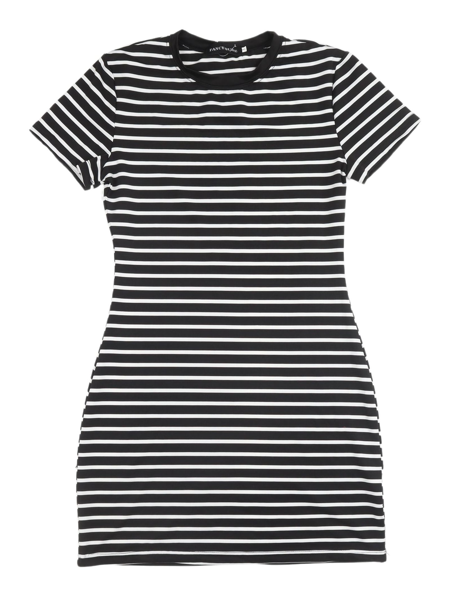 FANCYQUBE Women's Black Striped Bodycon Dress S