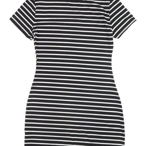 FANCYQUBE Women's Black Striped Bodycon Dress S