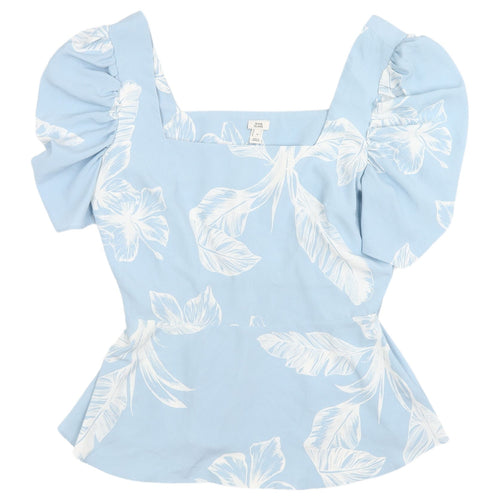 River Island Women's Blue Floral Cropped Blouse, Size 14