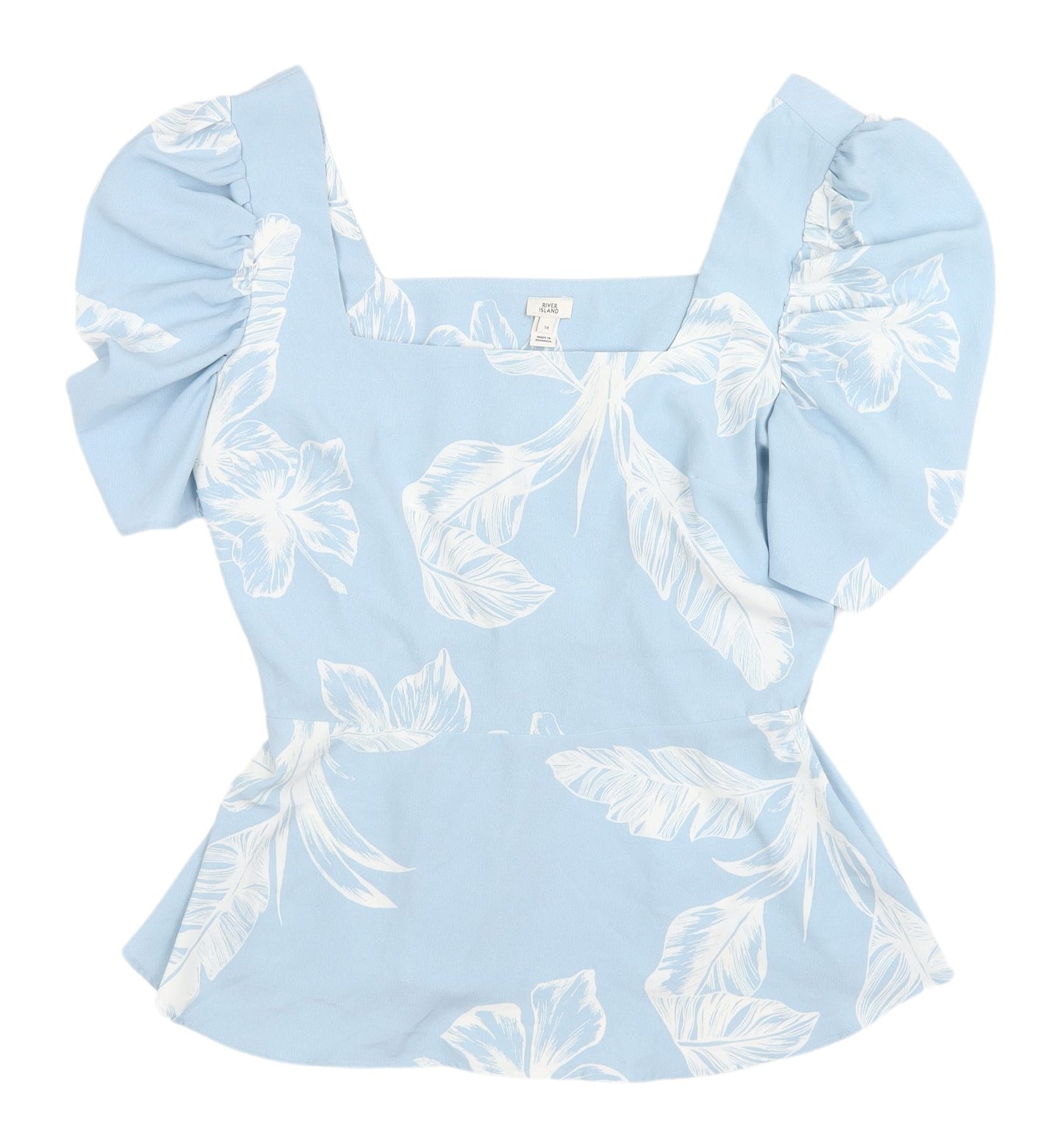 River Island Women's Blue Floral Cropped Blouse, Size 14