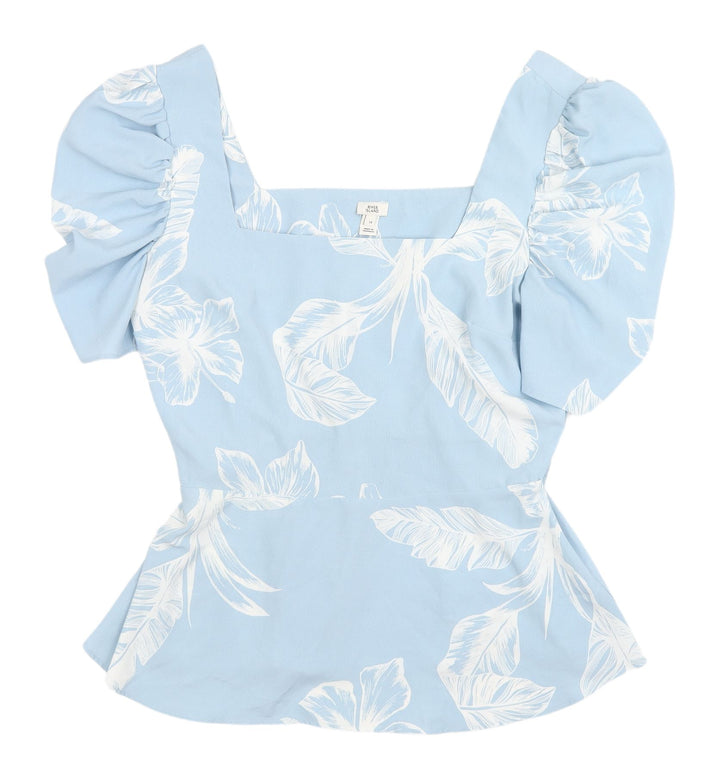 River Island Women's Blue Floral Cropped Blouse, Size 14