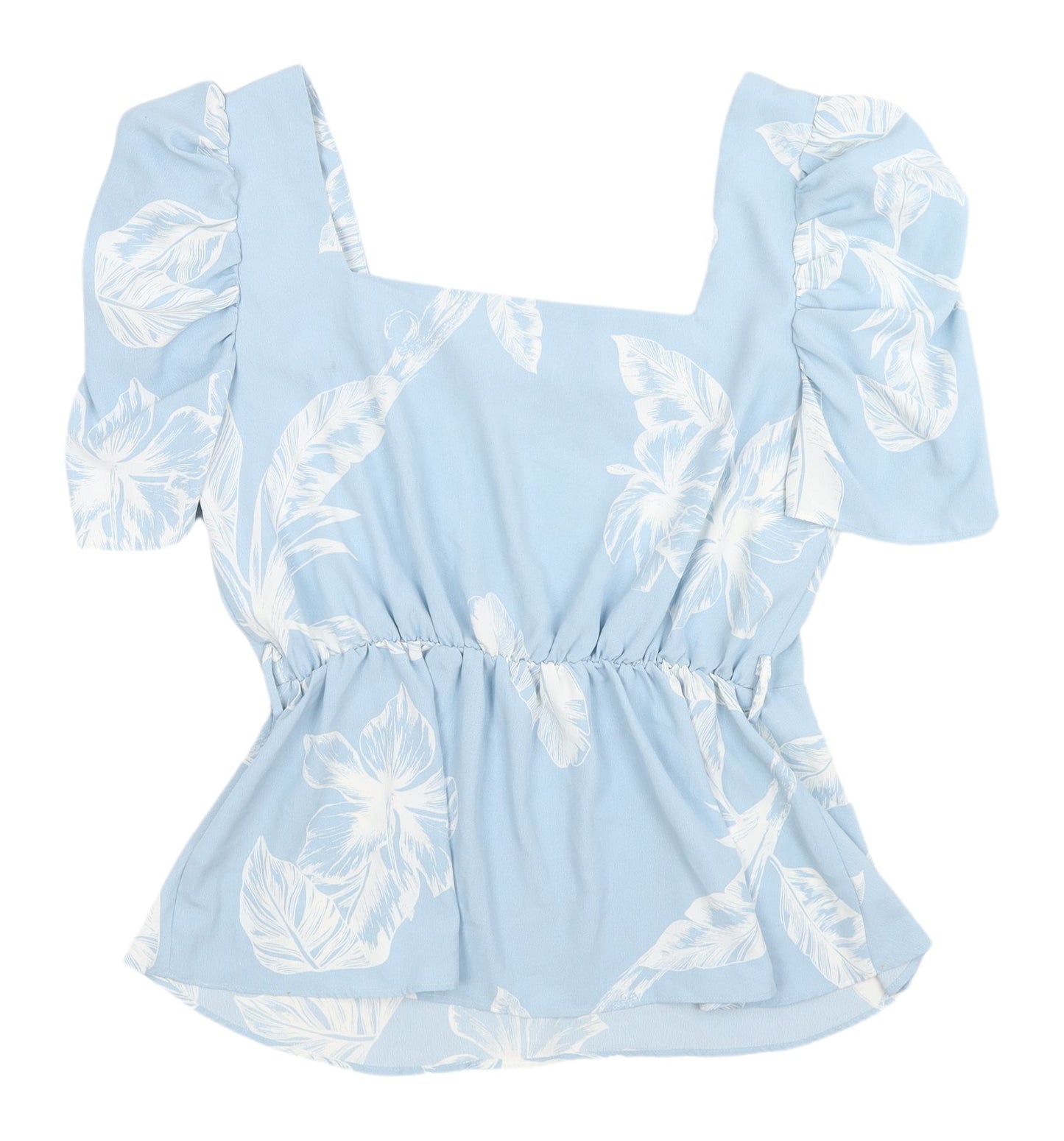 River Island Women's Blue Floral Cropped Blouse, Size 14