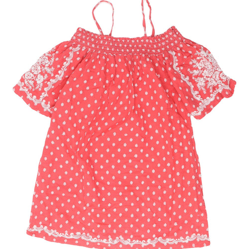 Topshop Women's Pink Polka Dot Bohemian Dress