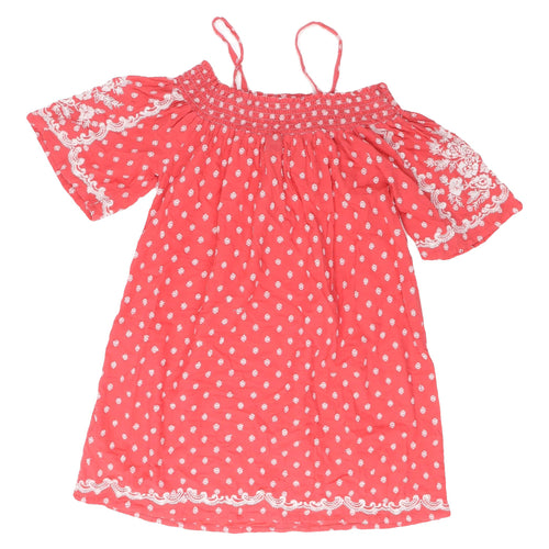 Topshop Women's Pink Polka Dot Bohemian Dress