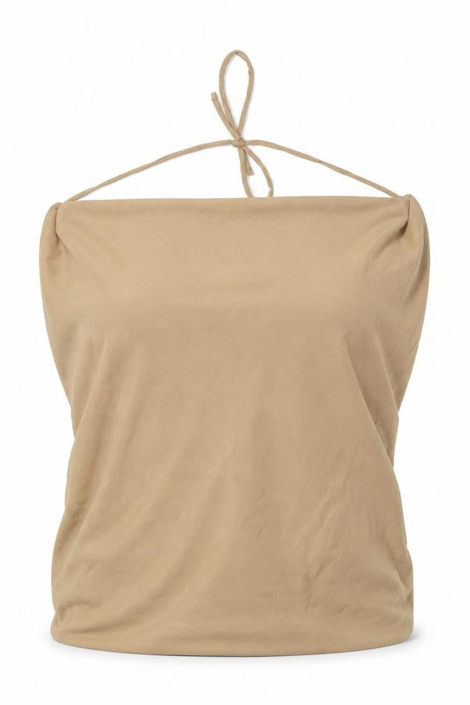 Front view of Pull&Bear Women's Beige Halter Blouse, size S, Basic Style