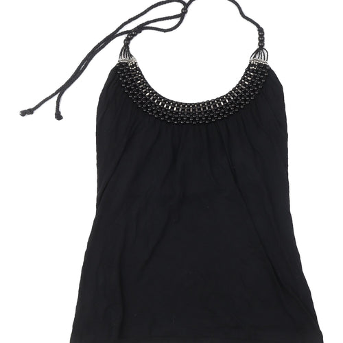 Melrose Women's Black Beaded Halter Tank Top Size 12