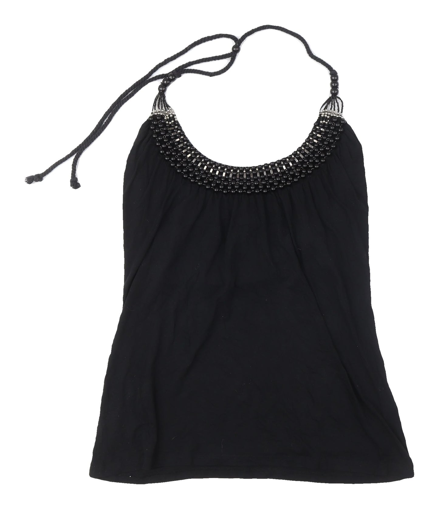 Melrose Women's Black Beaded Halter Tank Top Size 12