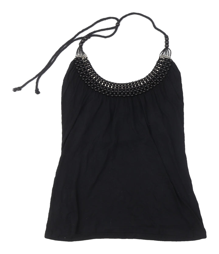 Melrose Women's Black Beaded Halter Tank Top Size 12