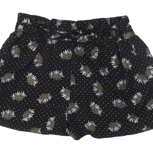 Topshop Women's Black Floral Paperbag Shorts Size 12