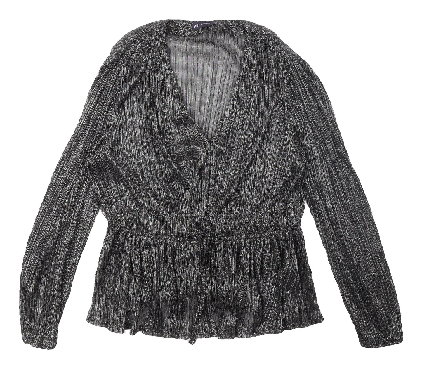 Marks & Spencer Silver V-Neck Blouse 14 Party Wear