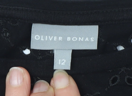 Oliver Bonas Women Black Cotton Top Size 12