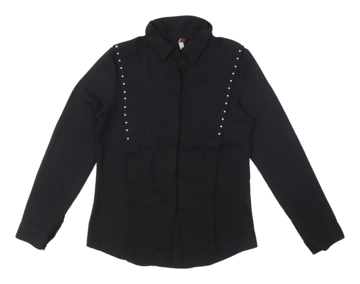 By Swan Black Studded Women's Button-Up Shirt, Size S