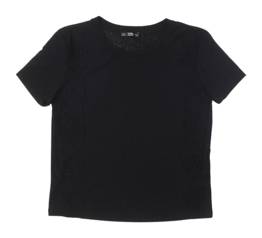 Zara Women's Black Crew Neck T-Shirt M Basic Short Sleeve