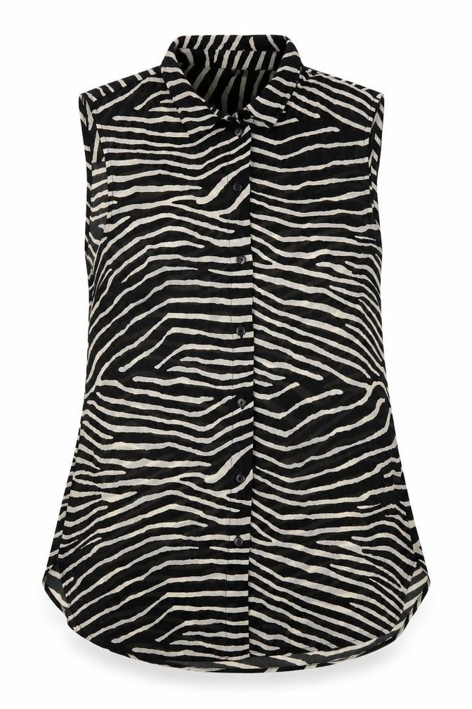Front view of H&M Women's Zebra Print Sleeveless Button-Up Blouse UK 10