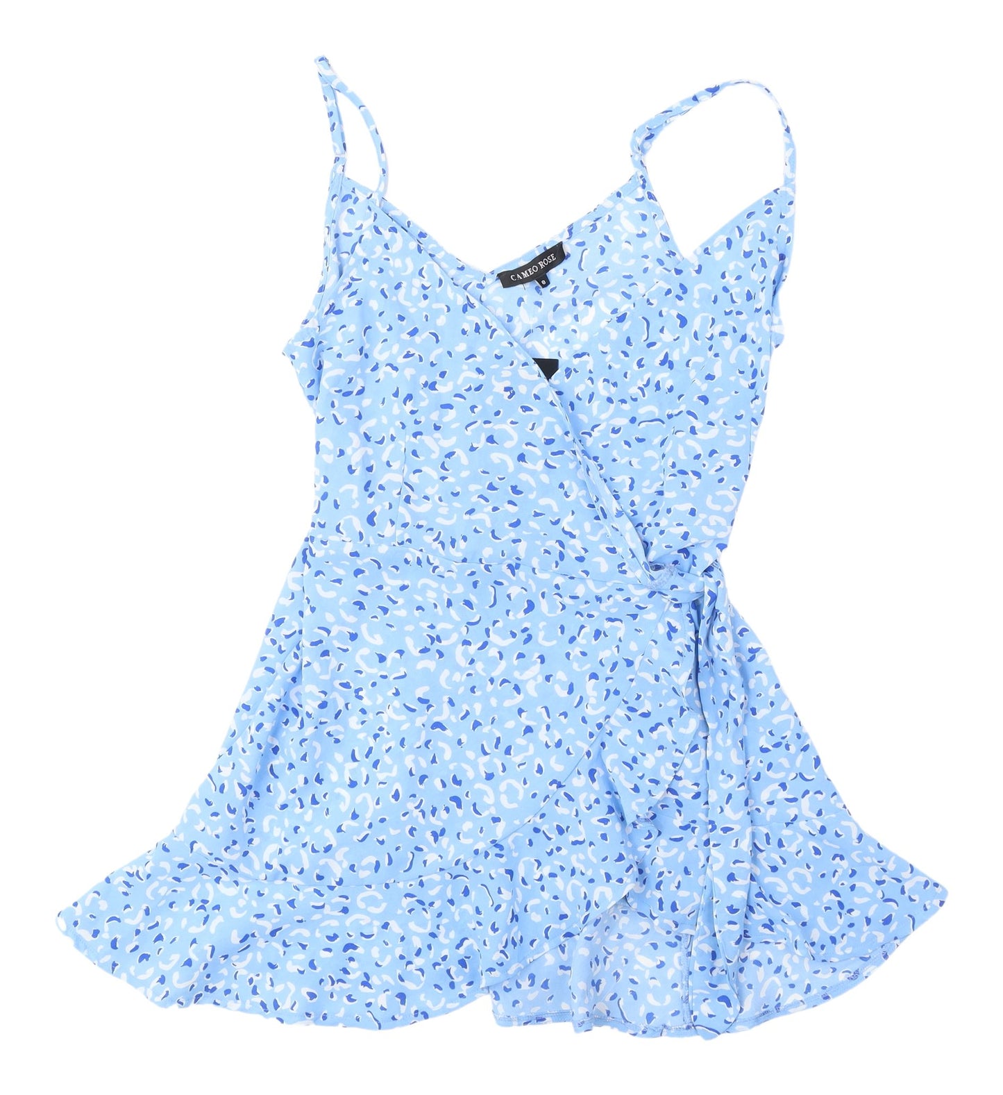Cameo Rose Blue Animal Print Wrap Dress, Size 8