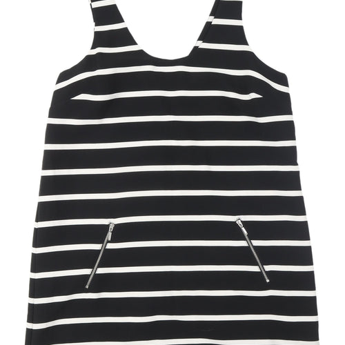 New Look Women's Black Striped Dungaree Dress Size 12