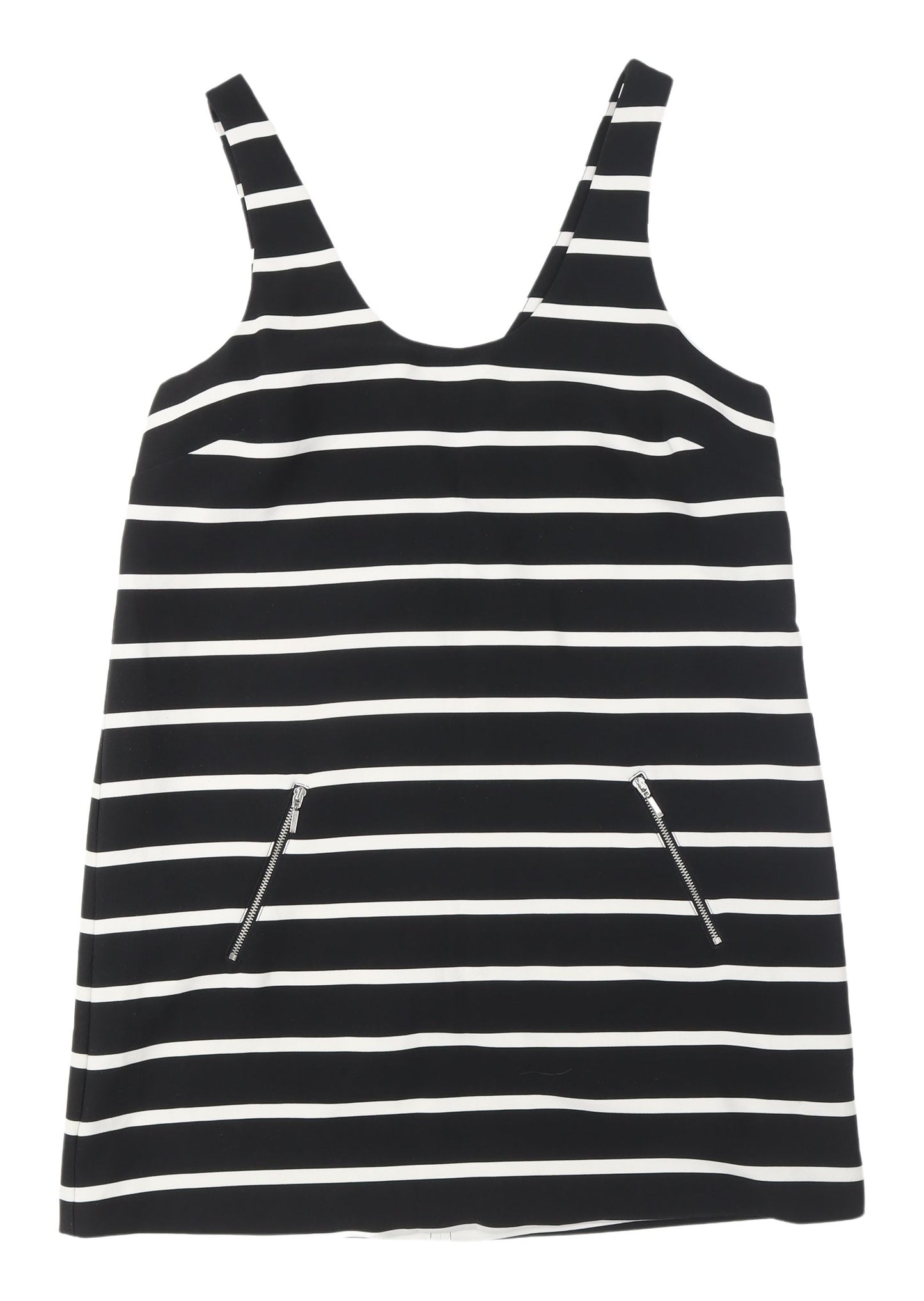 New Look Women's Black Striped Dungaree Dress Size 12
